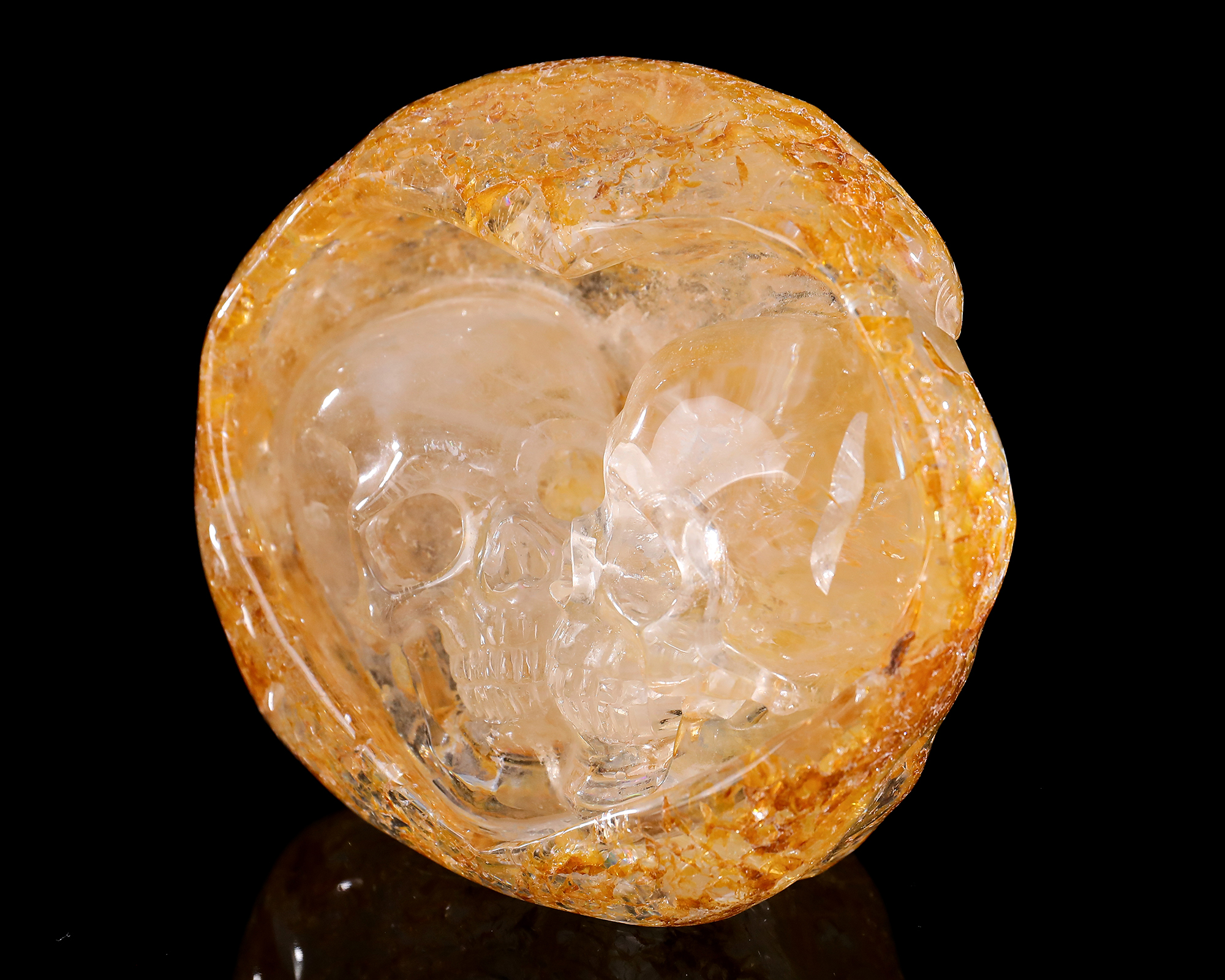 4.6-inch Clear Quartz Double Skulls – Artisanal Crystal Sculpture of Connection & Mystique