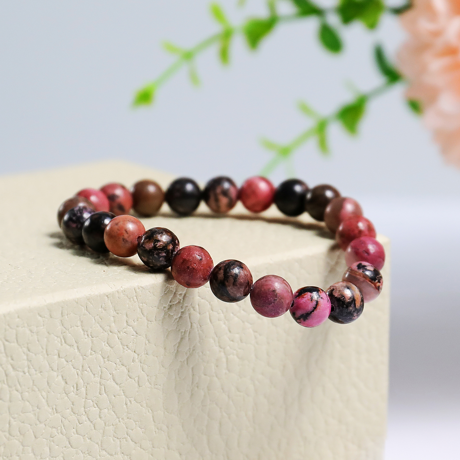Natural Rhodonite Crystal Bead Bracelet,Healing Energy Bracelet