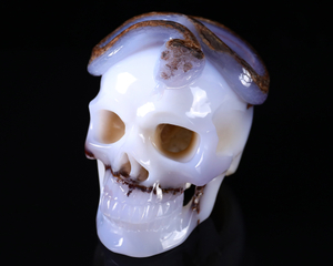 7.8 Inch Hand-Carved Blue Chalcedony Skull with Snake - Rare Natural Geode & Unique Patterns - Exquisite Artisan Decor