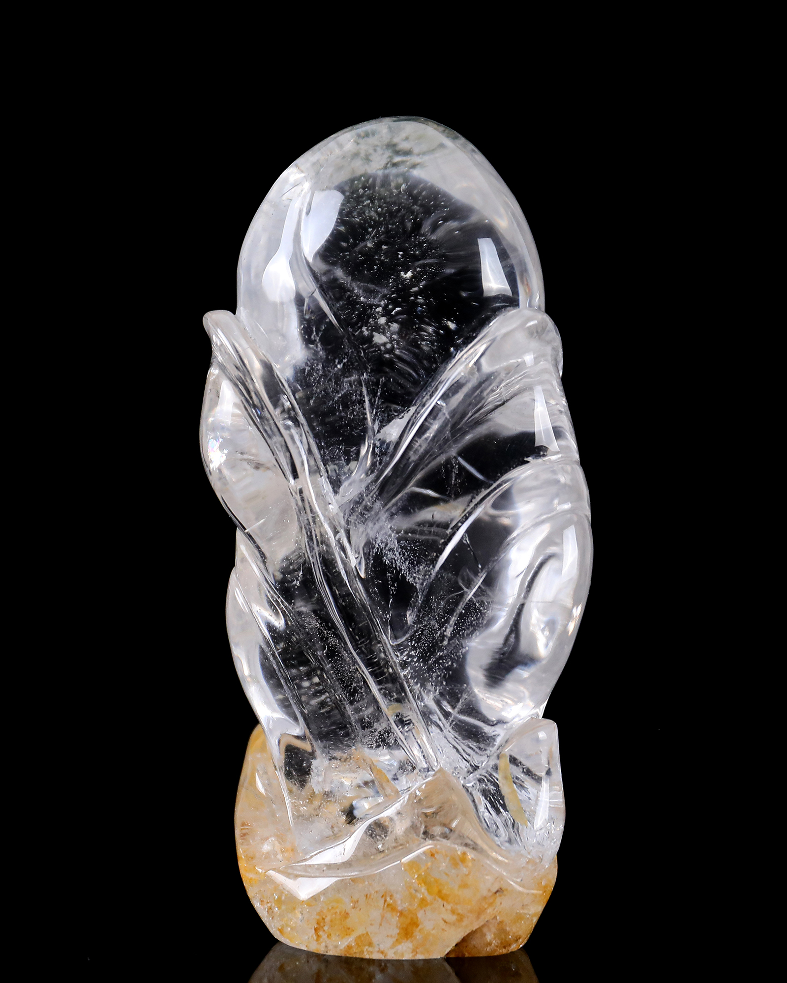 3.4 Inch Hand-Carved Clear Crystal "Budding Bloom" - Transparent Flower Sculpture Sculpture, Artisanal Decor