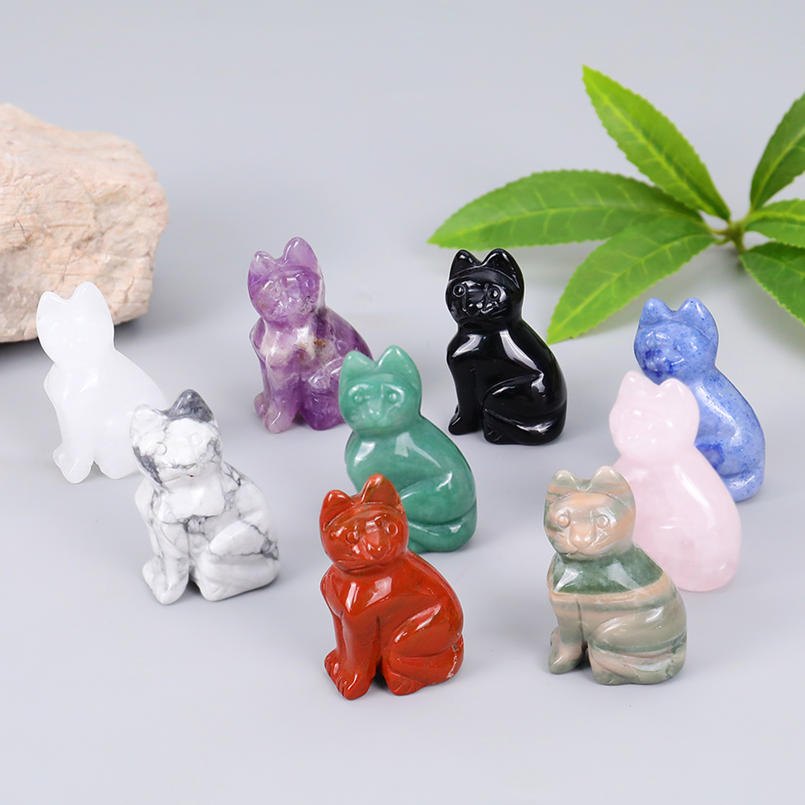 Natural Gemstone Mini Cat Carving, Crystal Cute Cat Sculpture