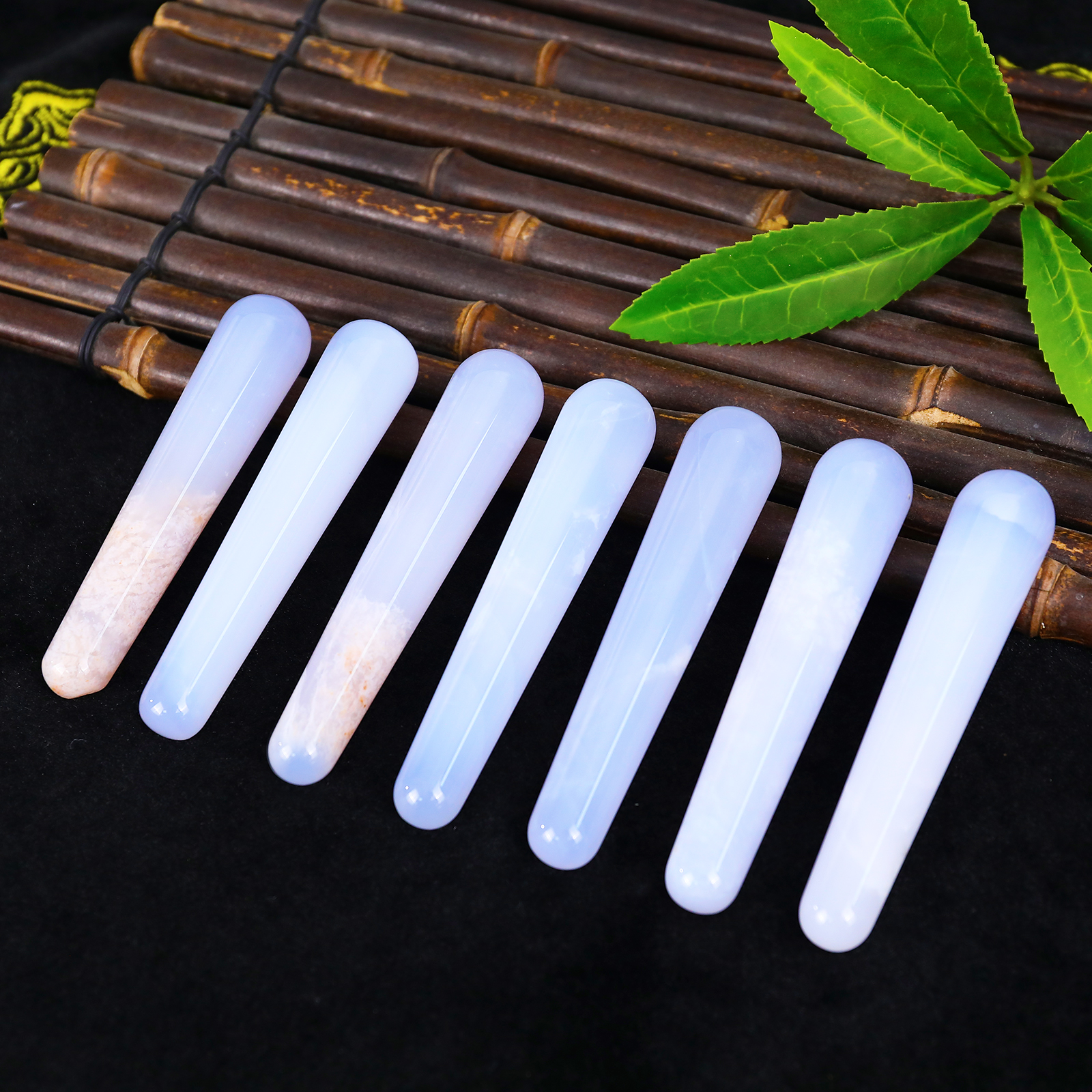 Blue Chalcedony Cylindrical Massager - Natural Gemstone Face & Body Roller for Stress Relief, Skin Rejuvenation & Muscle Relaxation