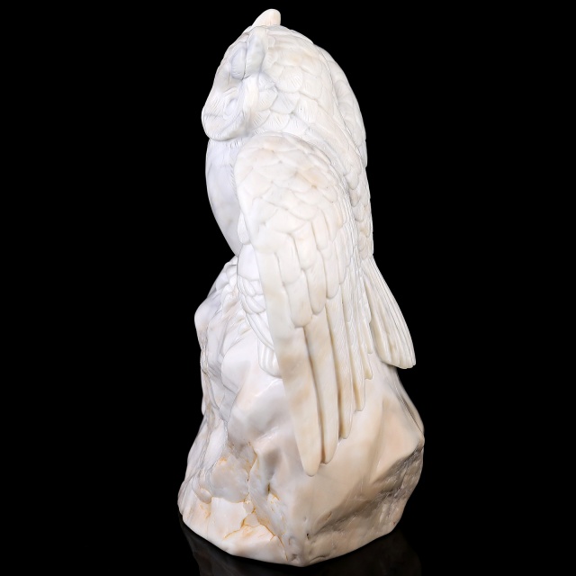 8.5" White Jade Hand Carved Crystal Owls Sculpture
