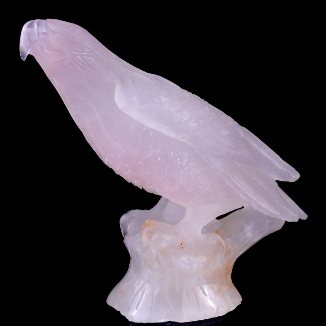 6.7" Rose Quartz Hand Carved Crystal Parrot Sculpture - Healing Crystal Decor