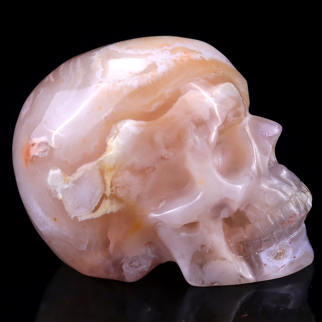 2.8" Sakura Agate Hand Carved Crystal Realistic Skull Sculpture