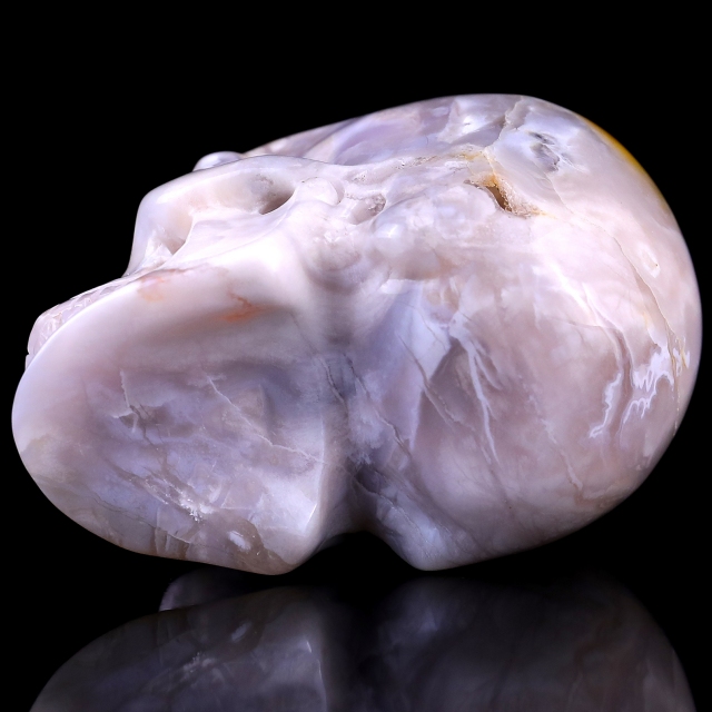 3.0" Sakura Agate Hand Carved Crystal Realistic Skull Sculpture