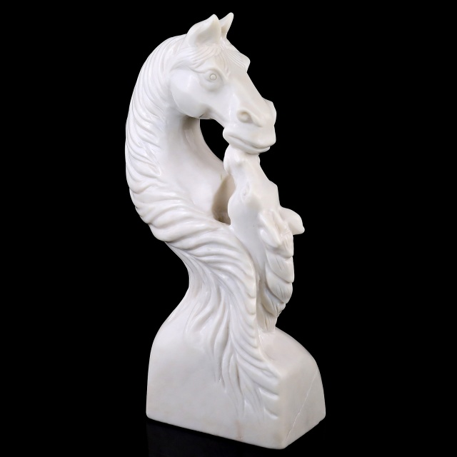 10.2" White Jade Hand Carved Crystal Horse Sculpture