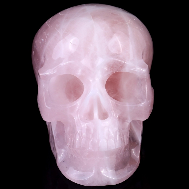 7.6" Rose Quartz Hand Carved Crystal Realistic Skull Sculpture