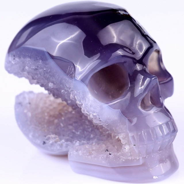 3.5" Geode Agate Hand Carved Crystal Geode Skull Sculpture