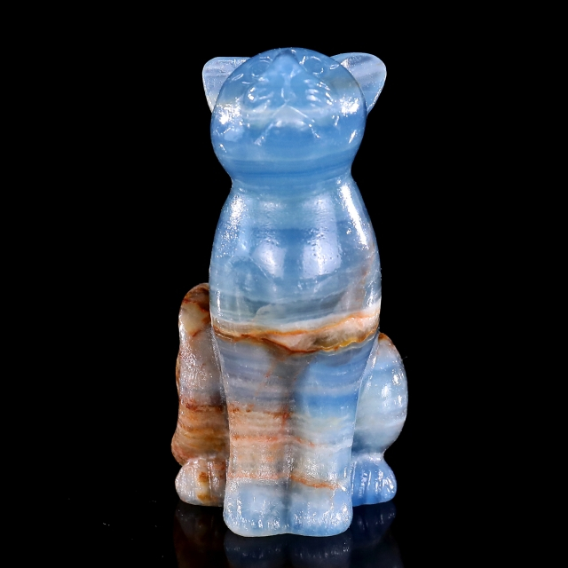 2.9" Natural Blue Onyx Hand Carved Crystal Cat Sculpture