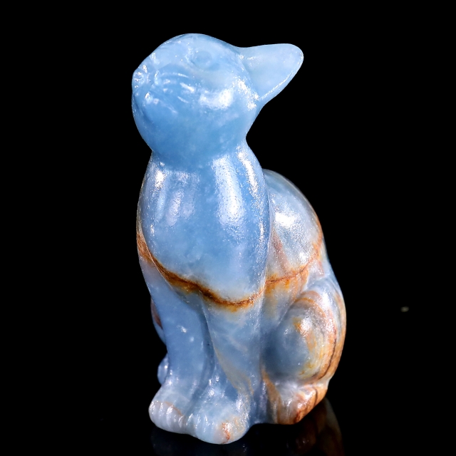 2.9" Natural Blue Onyx Hand Carved Crystal Cat Sculpture
