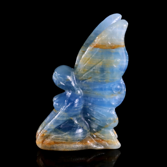 3" Blue Onyx Hand Carved Crystal Flower Faerie Sculpture