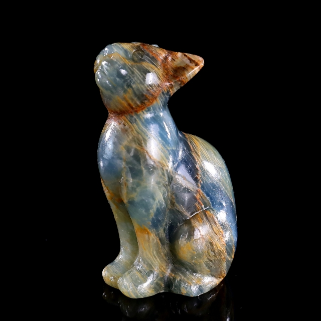 2.9" Natural Blue Onyx Hand Carved Crystal Cat Sculpture