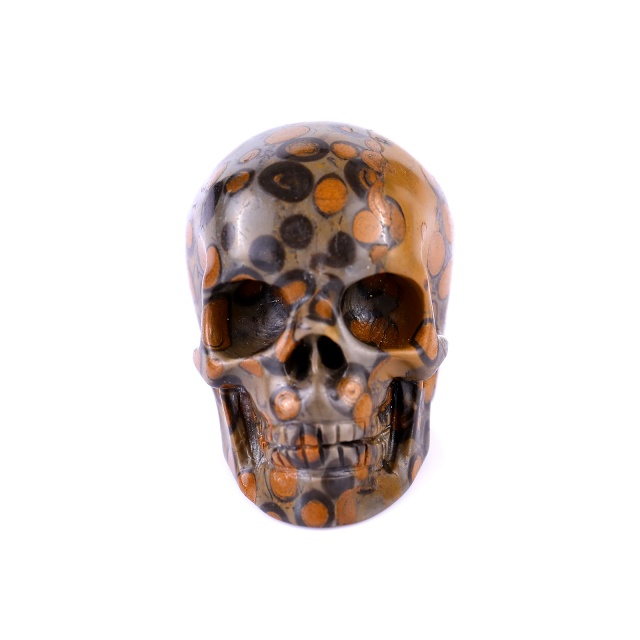 2.2" Leopard Skin Jasper Hand Carved Crystal Realistic Skull Sculpture
