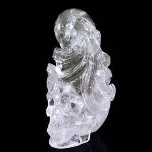 6-inch Hand Carved Clear Quartz Skull with Octopus - Natural Crystal Sculpture for Luxury Display & Spiritual Significance