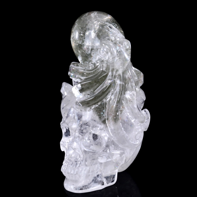 6-inch Hand Carved Clear Quartz Skull with Octopus - Natural Crystal Sculpture for Luxury Display & Spiritual Significance