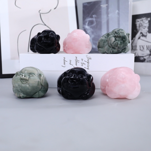 Natural Jade Handmade Lucky Pig Figurine - Feng Shui Home Decoration & Collectible