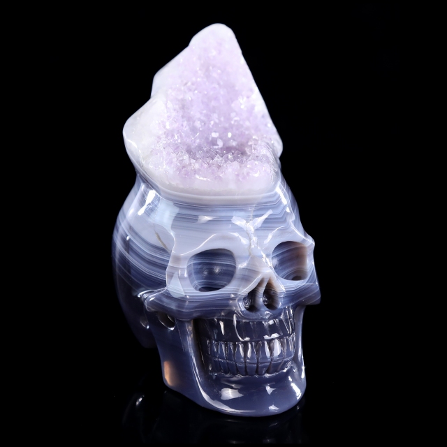 5.6" Amethyst Druse Agate Skull – Hand Carved Natural Crystal Healing Sculpture