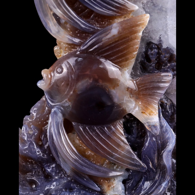 6.7" Amethyst Cluster Fish Carving, Exquisite Gemstone Sculpture for Decoration & Blessings