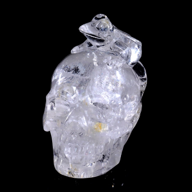 3.8-inch Hand Carved Clear Quartz Skull with Frog - Natural Crystal Sculpture for Spiritual Decor & Collection