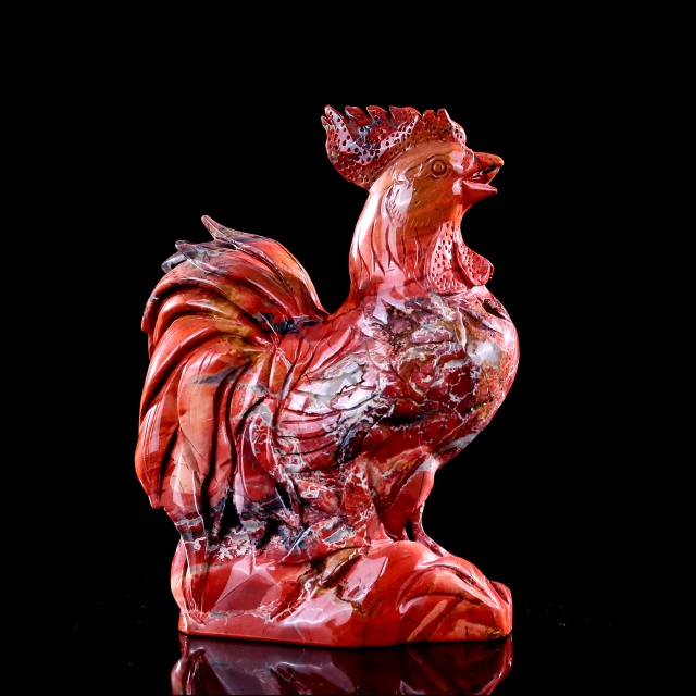 8.3" Red Jasper Carved Cock Sculpture, Vibrant Gemstone Art for Decor & Collection