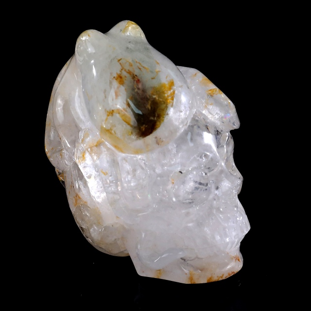 Hand-Carved 4-inch Clear Quartz Skull + Frog – Natural Gemstone Art for Curious Collectors