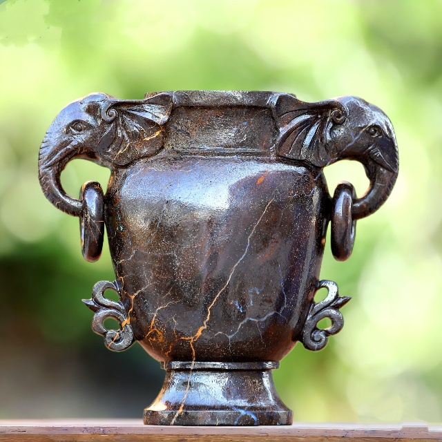 8.7” Natural Opal Hand Carved Crystal Vase with Lid - Healing Stone