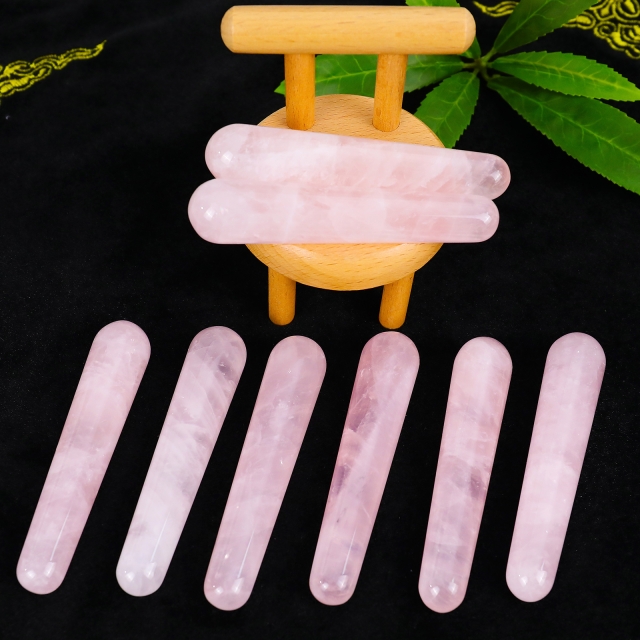 Rose Quartz Cylindrical Massager - Natural Crystal Face & Body Roller for Relaxation, Skin Tightening & Muscle Relief