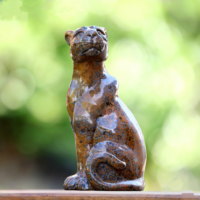 9.8" Leopard Skin Agate Hand Carved Crystal Leopard Sculpture