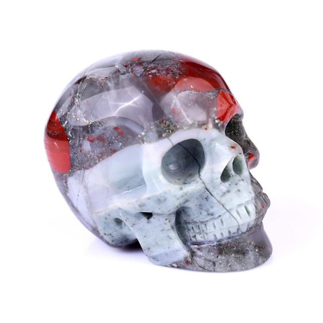 3.0" African Bloodstone Hand Carved Crystal Realistic Skull Sculpture