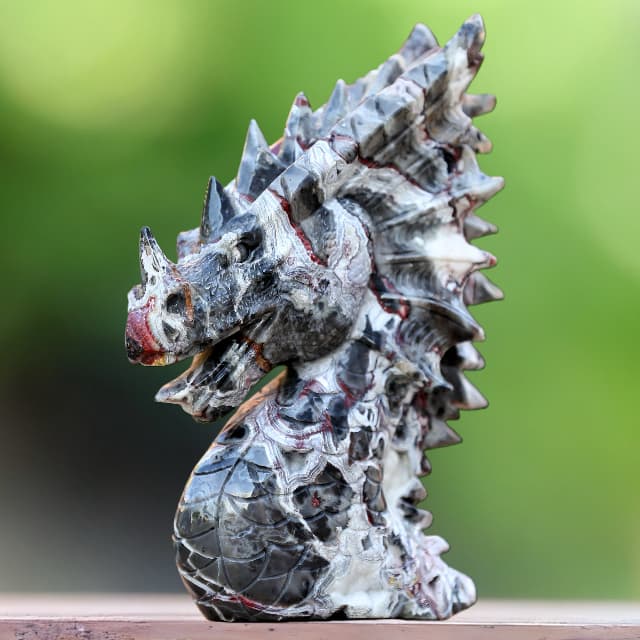 9.3" Red Lace Agate Hand Carved Crystal Dragon Skull Sculpture