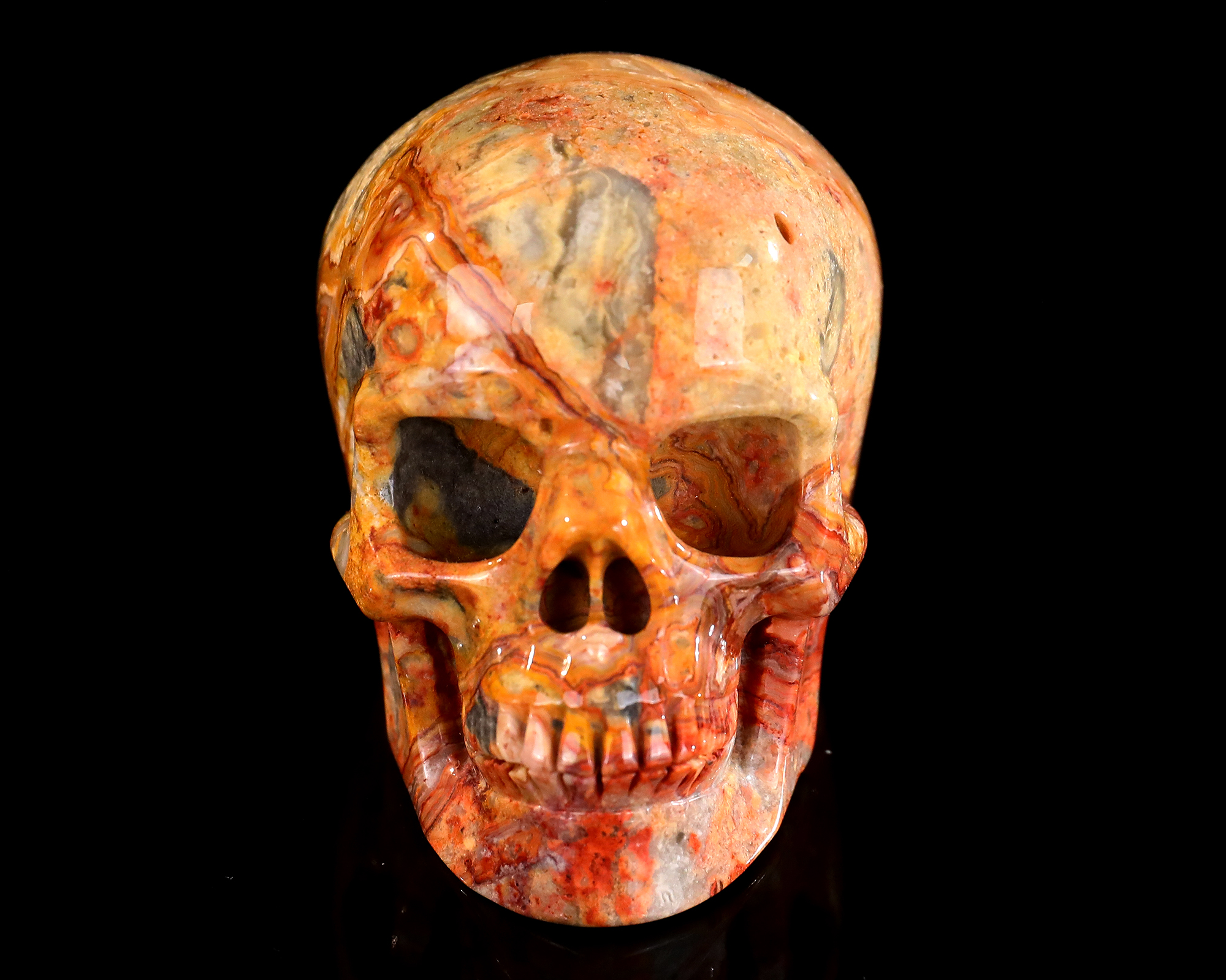 3.0" Hand-Carved Polished Crazy Lace Agate Skull - Natural Gemstone Sculpture