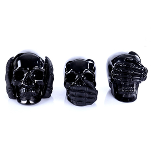 5.0" Natural Obsidian Crystal Skull Carving Three Wise Monkeys Handcrafted Gemstone Figurine