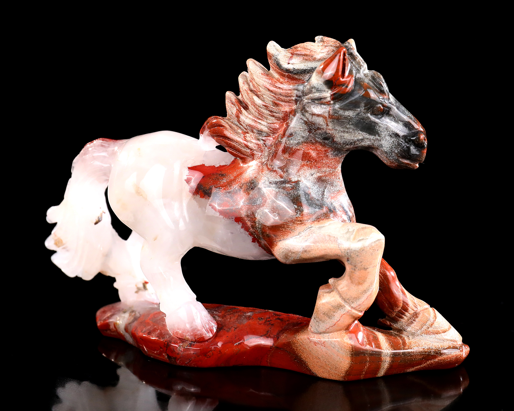 Hand-Carved Running Horse Statue - Polished Gemstone Animal Figurine for Feng Shui & Collection