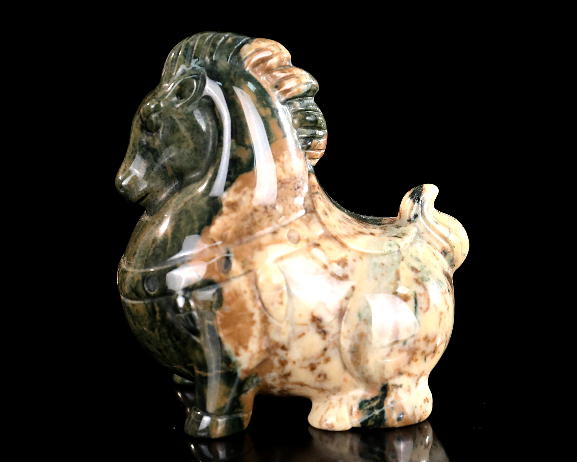 Hand-Carved Jiulong Jade Tang Horse Sculpture - Unique Gemstone Collectible for Pony Lovers & Crystal Enthusiasts