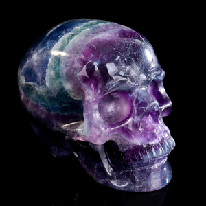 Ice-Clear Multihued Natural Fluorite Skull - Artisan Hand-Carved Sculpture