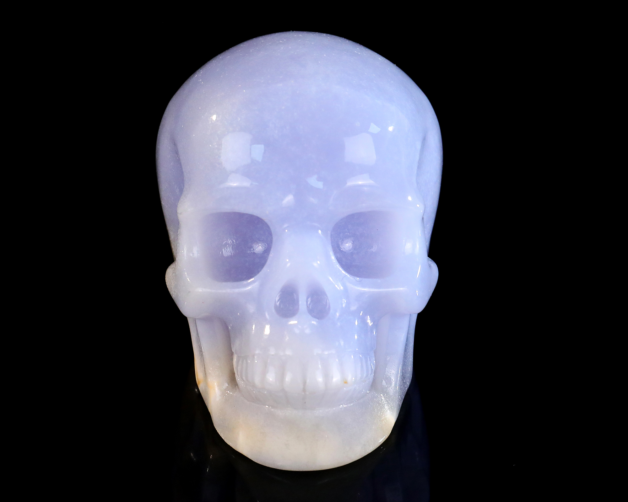 3.0" Smooth Blue Chalcedony Skull Carving, Handcrafted Gemstone Figurine