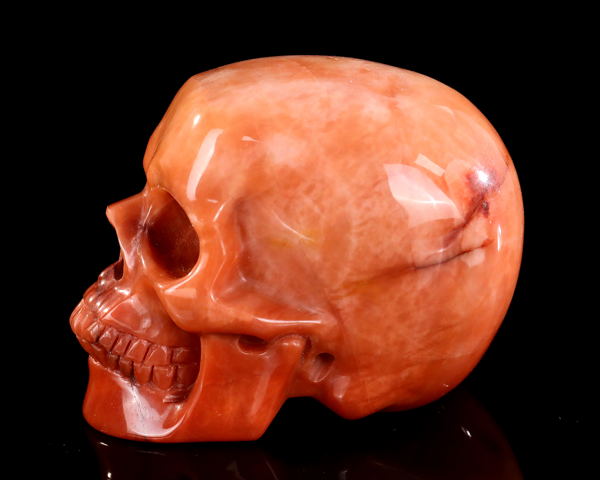 4.5" Hand-Carved Polished Natural Red Agate Skull - Artisan Gemstone Crystal Sculpture