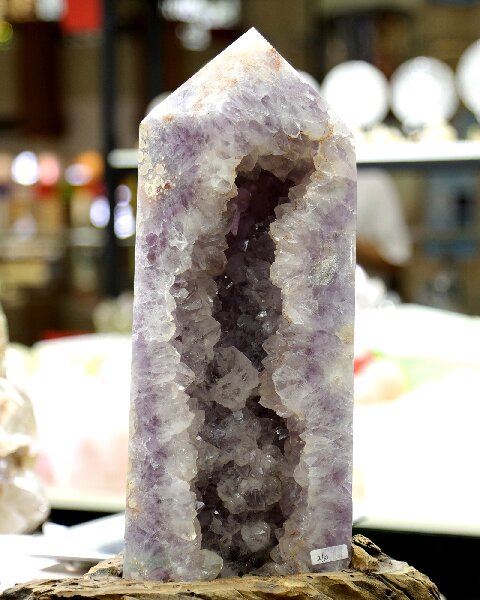 Natural Amethyst Cherry Blossom Hexagonal Prism - Hand Carved Healing Decor