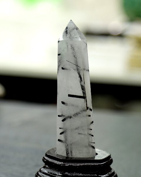 Natural Black Tourmaline Hexagonal Prism - Hand Polished Energy Protection Crystal