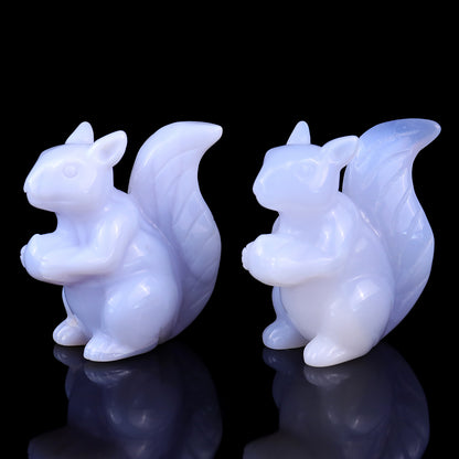 2.9" Blue Chalcedony Hand Carved Crystal Squirrel Sculpture