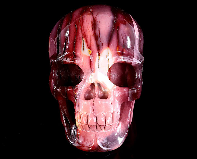 4.7" Colorful Mocha Agate Hand Carved Crystal Realistic Skull Sculpture