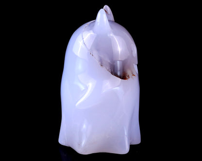 3.0” Natural Blue Chalcedony Hand Carved Crystal Ghost Sculpture, Halloween Gift