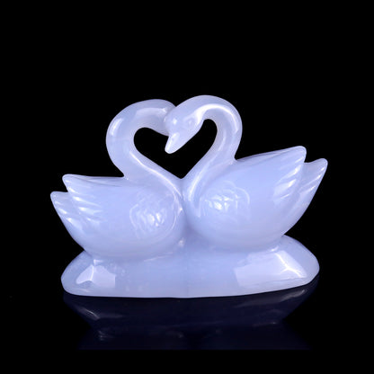 3.8" Blue Chalcedony Hand Carved Crystal Swans Sculpture