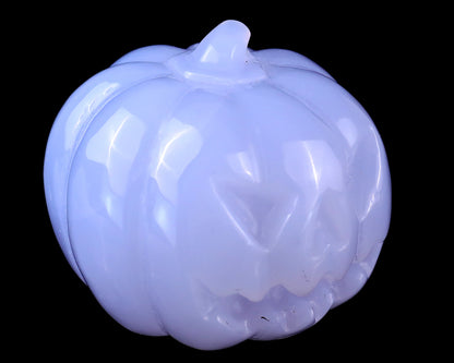 1.7” Natural Blue Chalcedony Hand Carved Crystal Pumpkin Sculpture, Halloween Gift