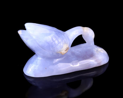 3.5" Blue Chalcedony Hand Carved Crystal Swan Sculpture
