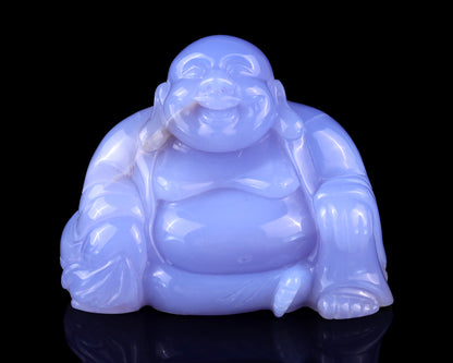 Gemstone 3.9" Blue Chalcedony Hand Carved Crystal Buddha Sculpture