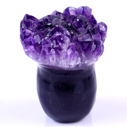 2.4" Amethyst Druse Agate Hand Carved Mineral Specimen Skull Sculpture