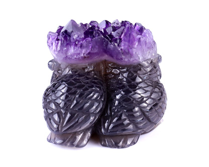2.3" Amethyst Druse Agate Hand Carved Crystal Owls Sculpture