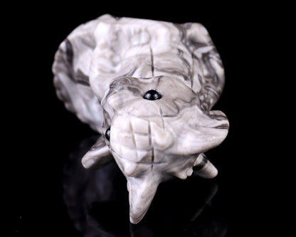 3.4" Black Crazy Agate Hand Carved Crystal Cute Baby Dragon Sculpture